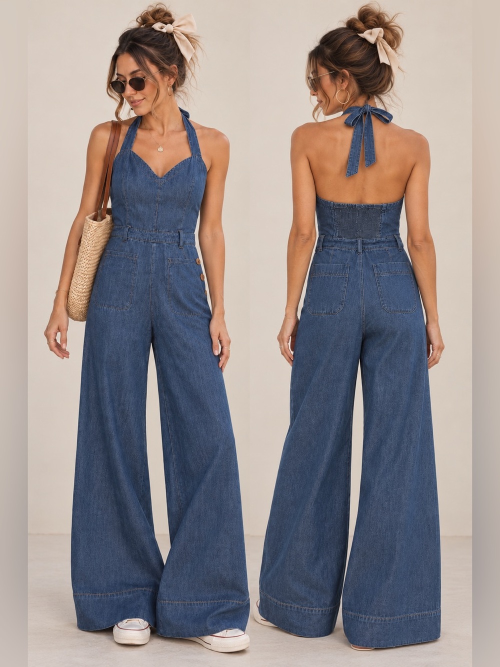 Cooperative / Urban Outfitters Harley Chambray Halter Wide Leg Jumpsuit 4/6